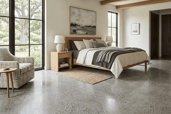 polished concrete beddrom floor