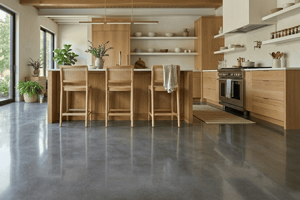 kitchen polished concrete floor